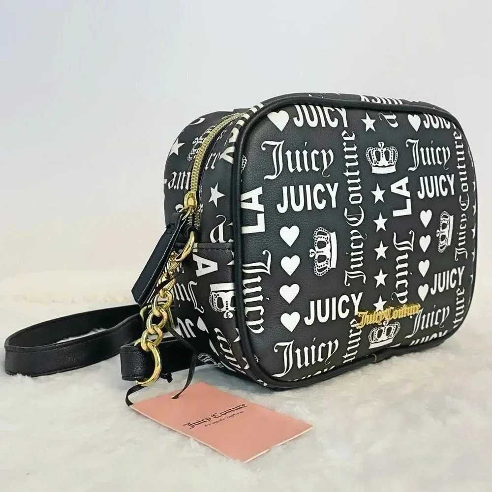 Juicy Couture Purse LA Black & White Gothic Logo Camera Crossbody Bag NWT - Picture 6 of 7